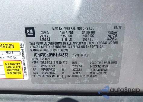 2017 Chevrolet Traverse 1Lt from USA, damaged, VIN 1GNKVGKD9HJ164573